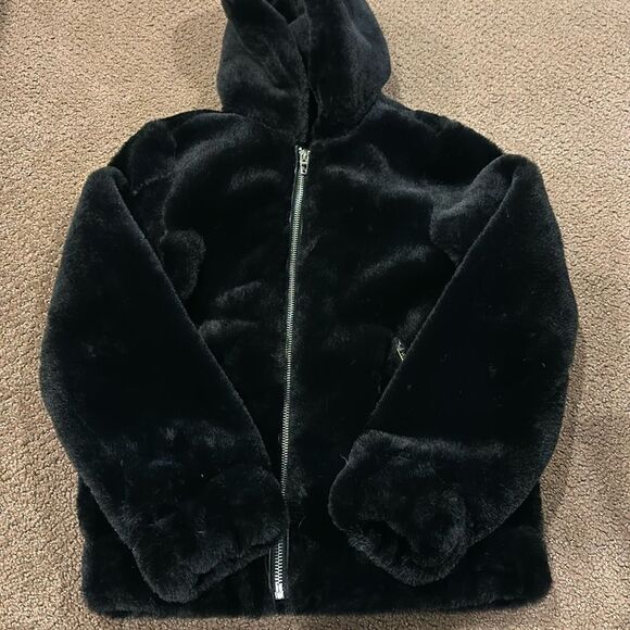 BLANK NYC Girls Black Faux Fur Zipper Hooded Jacket Size S - Picture 1 of 7